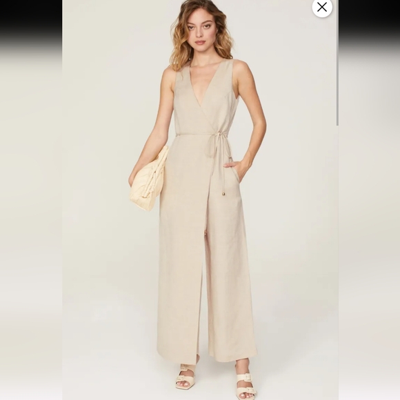 Rosetta Getty Pants - Rosetta Getty Collective Oatmeal Apron Linen Beige Jumpsuit Size 6